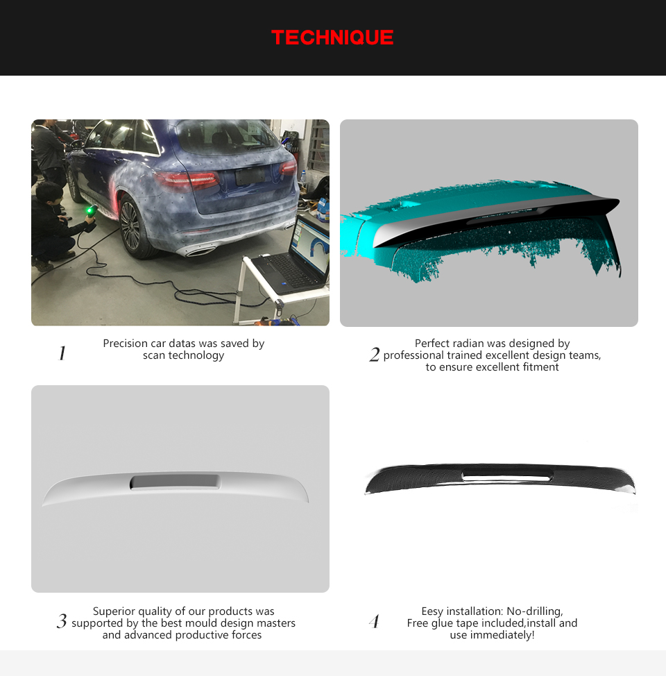 JCSPORTLINE Carbon Fiber W447 Rear Roof Spoiler for Mercedes Benz V Class Vito W447 2016-2018