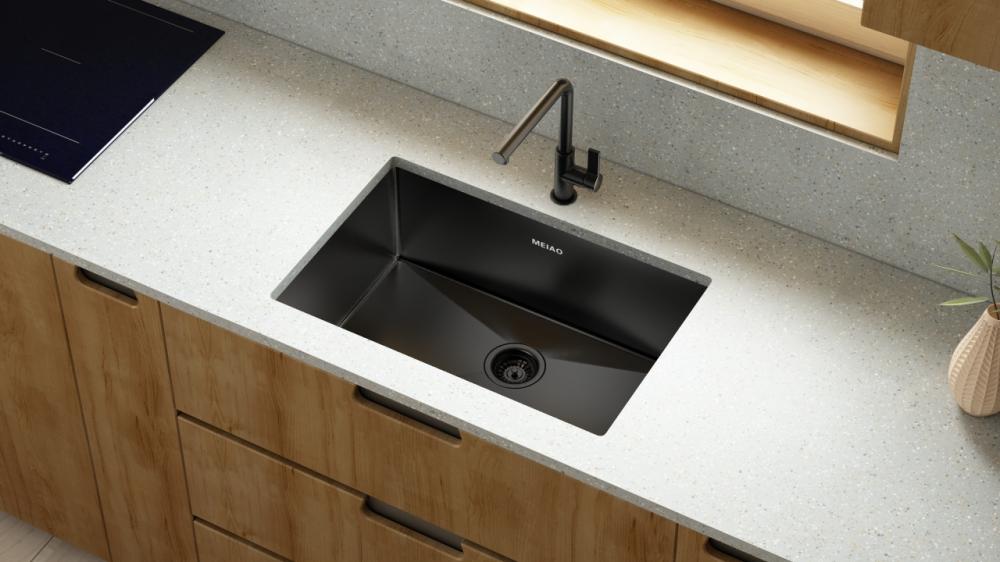 Black hand made single sink for kitchen