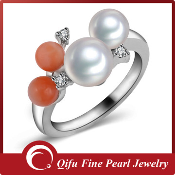 Latest Pearl Jewelry 925 Silver Akoya Coral Pearl Ring Designs