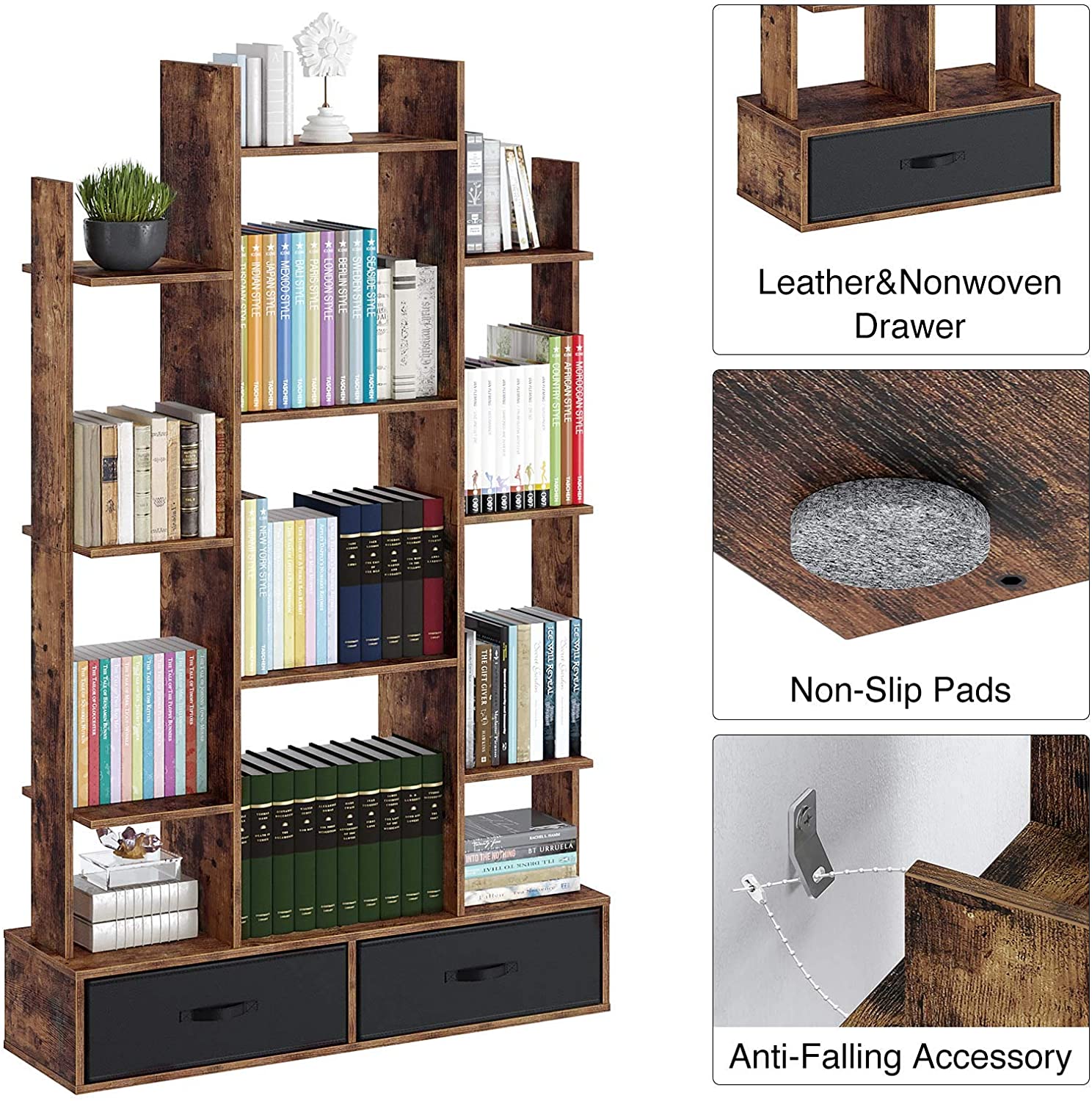 Bookshelf with Rustic Wood Bookshelvese 