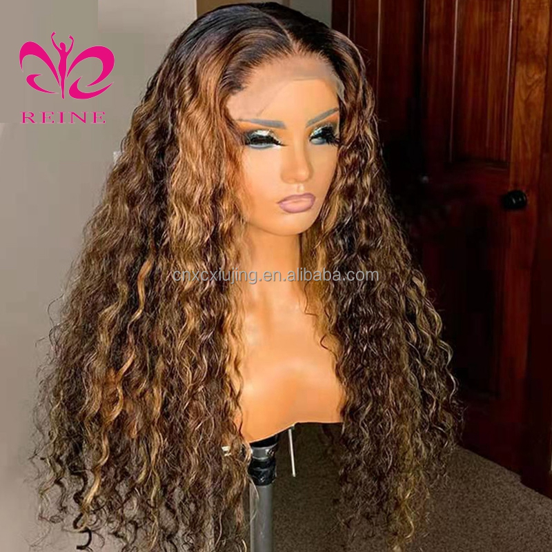 13x4 Lace Front Human Hair Wigs Highlights Honey Blonde Ombre Brown Curly styles Frontal lace Wig highlight for Woman Preplucked