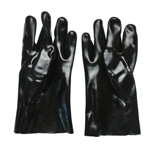Sarung tangan flanel PVC hitam dengan hasil akhir yang halus