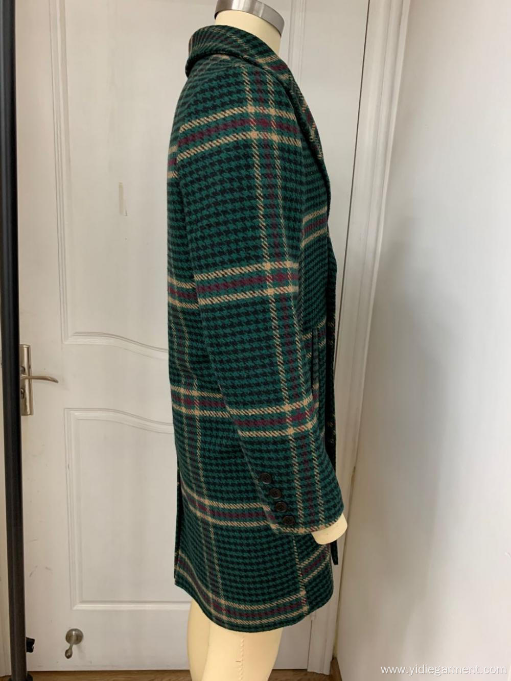 Men's Long Green Houndstooth Coat