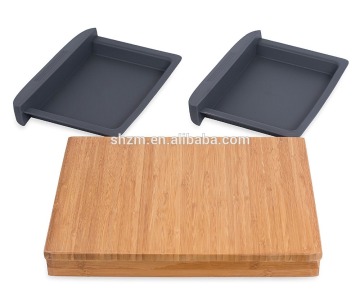 Bamboo Cutting Board with Removable Drawer Prep Storage Chopping Slicing Wood Block Kitchen Board