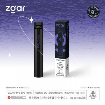 Más nuevo 600 bocanadas zgar bar de vape desechable