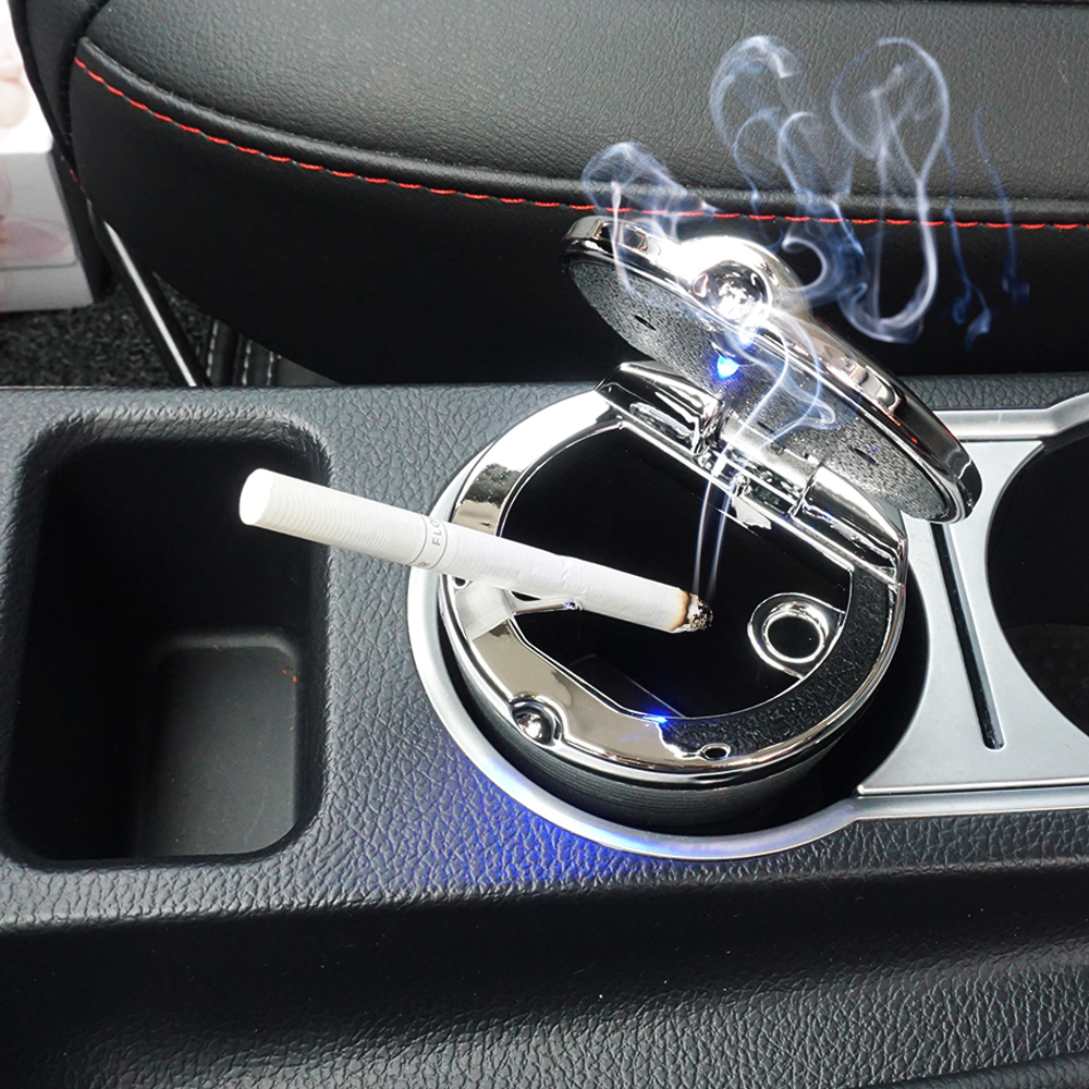 2021 top selling metal feeling car ashtray with lid and led light