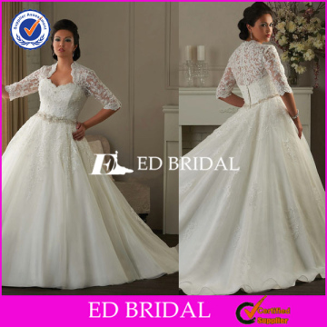 NS554 Classic Appliqued Beaded Belt Plus Size Wedding Dress With Bolero Jacket