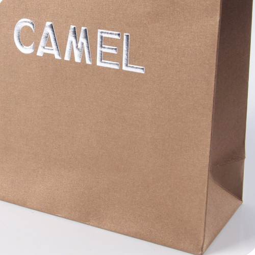 Brown Fancy Paper Apparel Bag with Foil Logo