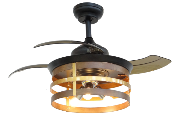 Black Classic Retractable Ceiling Fan with Gold Lampshade