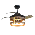 Black Classic Retractable Fan Lamp with Gold Lampshade