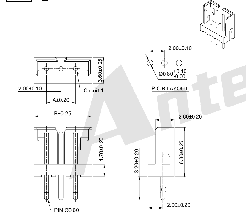 2,00 mm toonhoogte 180 Wafer Connector Series AW2007V-NP