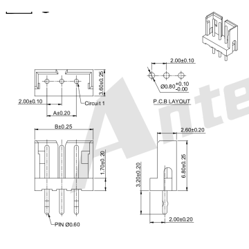 Pitch de 2,00 mm 180 Série de conectores de wafer AW2007V-NP