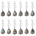 Gemstone Crystal CAB Silver Skull Stone KeyChains Natural Stone Skeleton Key Ring Alloy Skull Key Chains for Birthday Gift