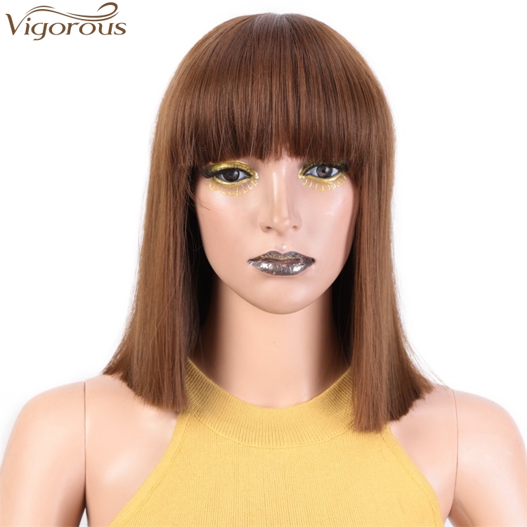 Colorful Heat Resistant Medium Long With Bangs Fiber Short Hair Multi Color Synthetic Wigs For Black Women