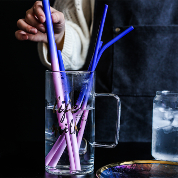 Reusable Metal Drinking Straws 304 Stainless Steel Temperature-Sensitive Colorful Straw with Cleaning Brush Bar Party Accessory