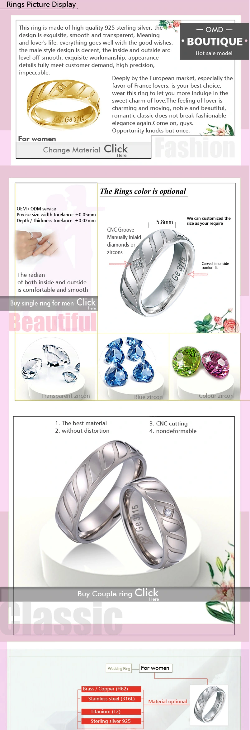 Factory Silver Diamond Flat Stone Wedding Ring Anniversary Gifts