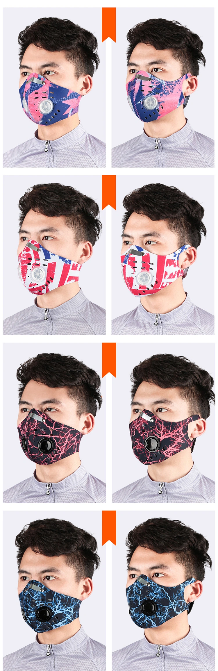 Wholesale Unisex Washable Reusable Outdoor Breathable Running Cycling Sports Face Mask with Filters