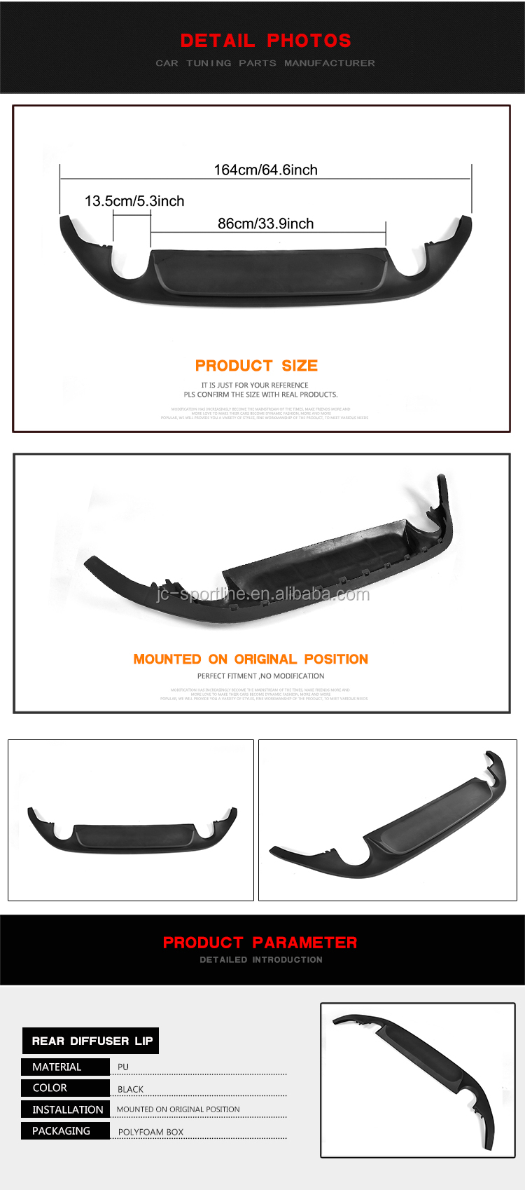 GOLF 7 Rear Diffuser for VW GOLF 7 MK7 GTI/R Hatchback 14-17 GTI Clubsport Style
