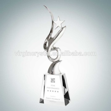 New arrival fashion fancy silver star trophy zinc alloy trophy with crystal stand