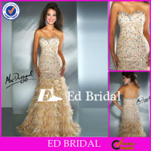 EP60 Crystal Beaded Corset Champagne Long Feather Prom Dresses
