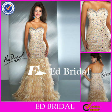 EP60 Crystal Beaded Corset Champagne Long Feather Prom Dresses