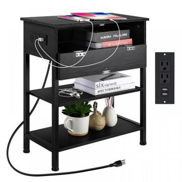 Table d&#39;appoint de lit multifonctionnel noir avec ports de charge