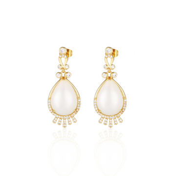 White Jade Sterling Silver Gold Plated Earrings