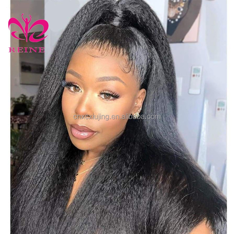 REINE Wholesale Vendors Brazilian Virgin Kinky Straight  Natural Hairline Glueless Remylace front human hair wig for black woman