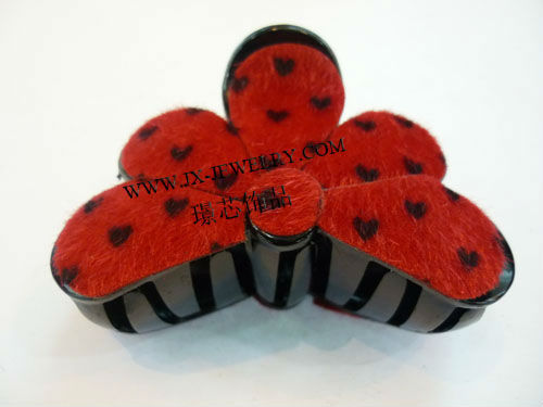 Black Dot Red Suede Cover Plastic Hair Barrettes For Hair Decoration