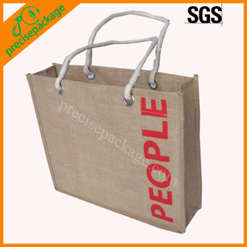 Reusable laminated printed jute tote bag wholesale