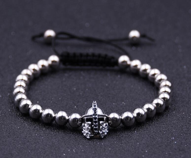 Bracelet de cuivre creux de casque de chevalier noir avec des perles rondes de 6MM