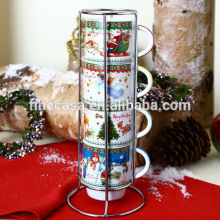 8OZ White Porcelain Christmas Stackable Mug Gift set
