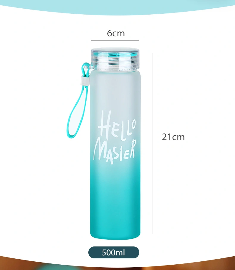 Clear Colorful Letter Glass Water Bottle with Cover Frosted Portable Bottle Glass