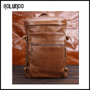 Factory new customized brown vintage design genuine backpack woman leather