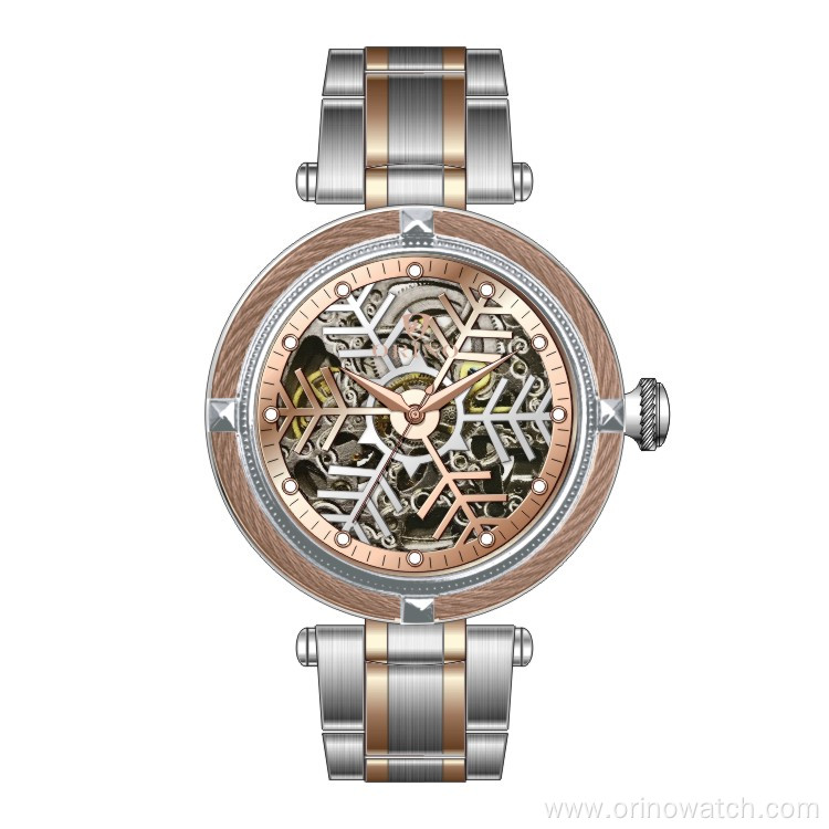 Skeleton Mechanical Watch With Snowflake Dial