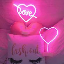 LED Heart Sign Night Light - Neon Heart Shaped Decor Light with Holder Base
