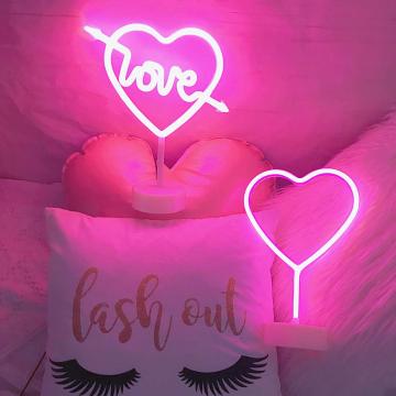 LED Heart Sign Night Light - Neon Heart Shaped Decor Light with Holder Base