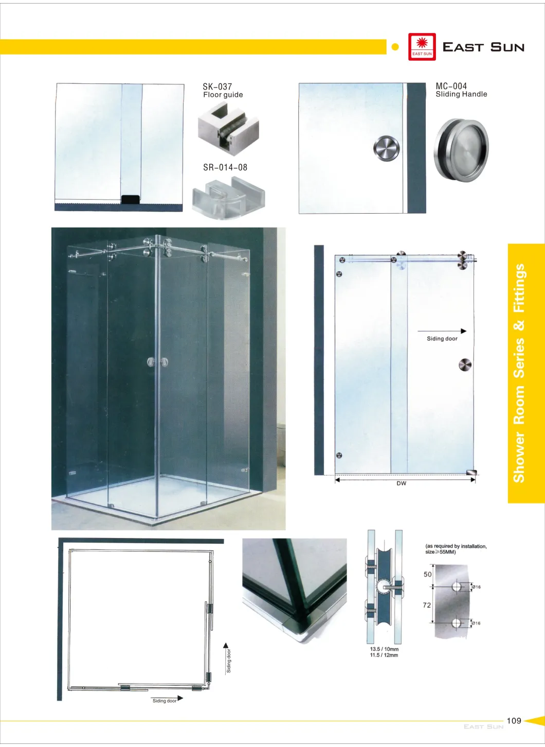 Frameless Shower Enclosure Sr-014-90 with Door Roller Sk-027A