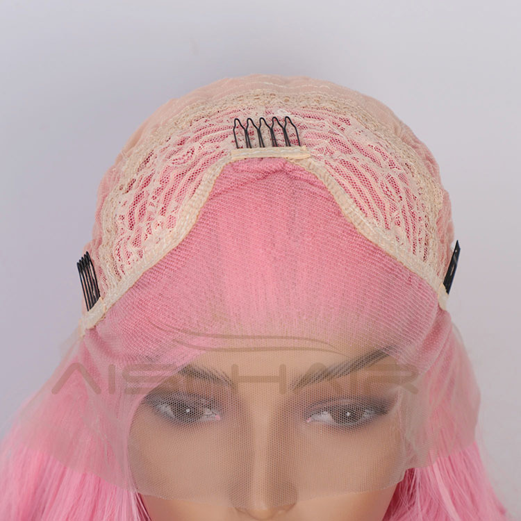 Aisi Hair Wholesale Medium Long Body Wavy Pink Wig Long Wavy Swiss Lace Wig Synthetic Lace Frontal Hair Wigs For Black Women