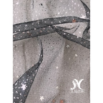 Silver Foil Star Sequin Mesh Fabric