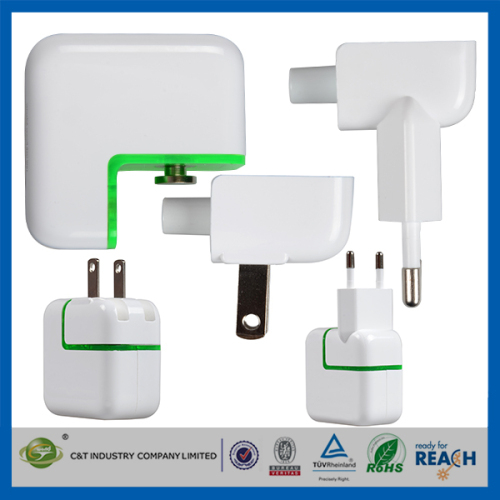 C&T 4-Port USB Wall Charger Interchangeable Plugs (US, UK, EU, AU) Multi Port USB Travel Charger