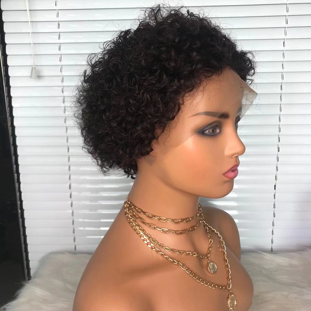 Hot Selling Short Pixie Curly Wig Lace Front Virgin Human Hair Wig For Black Women Pre Plucked With Baby Hair Natural Hair Wigs