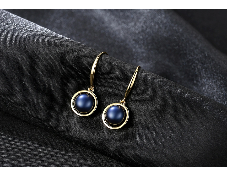 S925 Silver Circle Simple Fashion Black Freshwater Pearl Stud Earrings