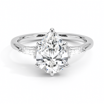 18K Gold Three Stone Pear Cut Diamond Ring
