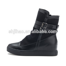 2015 New Style Black Leather buckle Strap Sid Zip Women Ankle Boot Women Wedge Boot