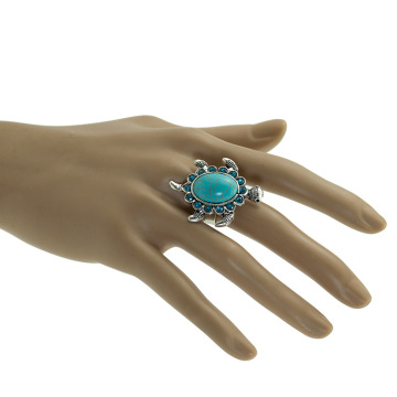 Women's Fashion Turquoise Tortoise Pattern Blue Rhinestone Inlaid Finger Ring