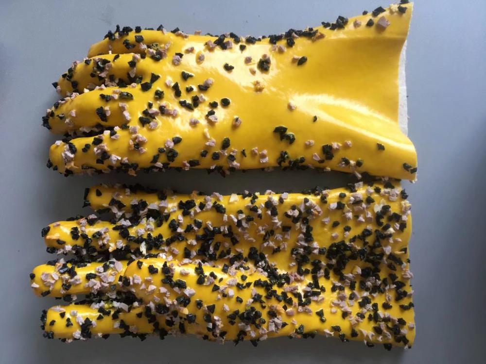 Черно-белые чипсы Желтые перчатки с покрытием из ПВХ. Основная манжета