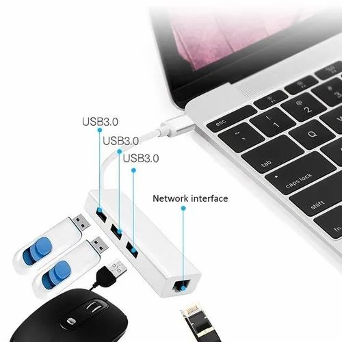 4-in-1 USB 3.0 Ethernet Hub with USB-C Adapter