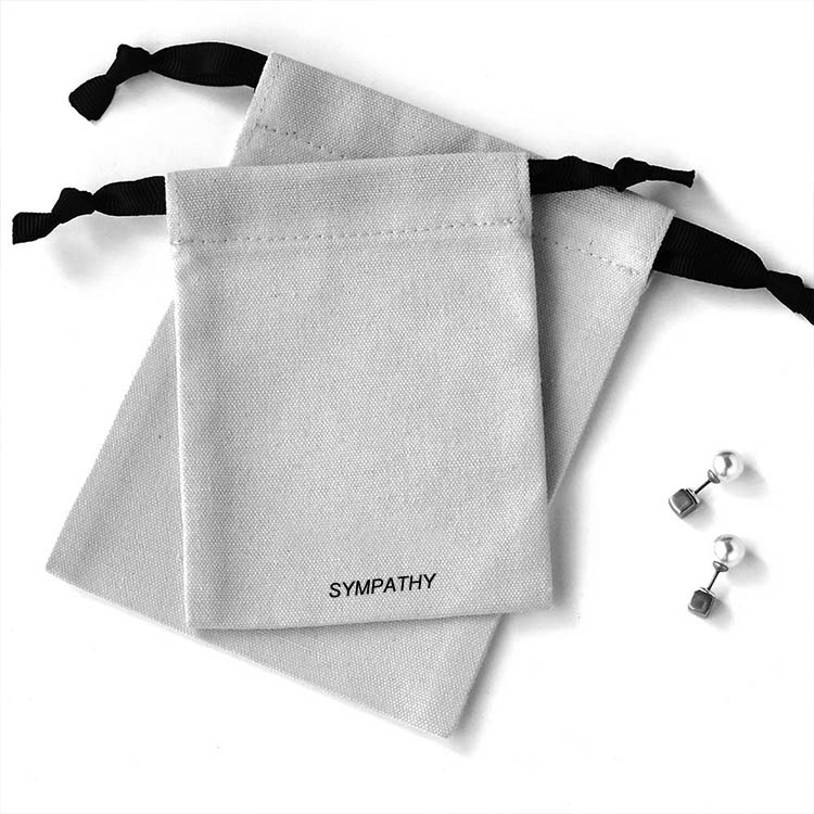 China factory hot sale printed logo black canvas jewelry pouch reusable cotton jewelry drawstring package bag