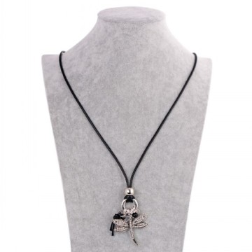 Dragonfly Shape Rhinestone Leather Pendant Necklaces